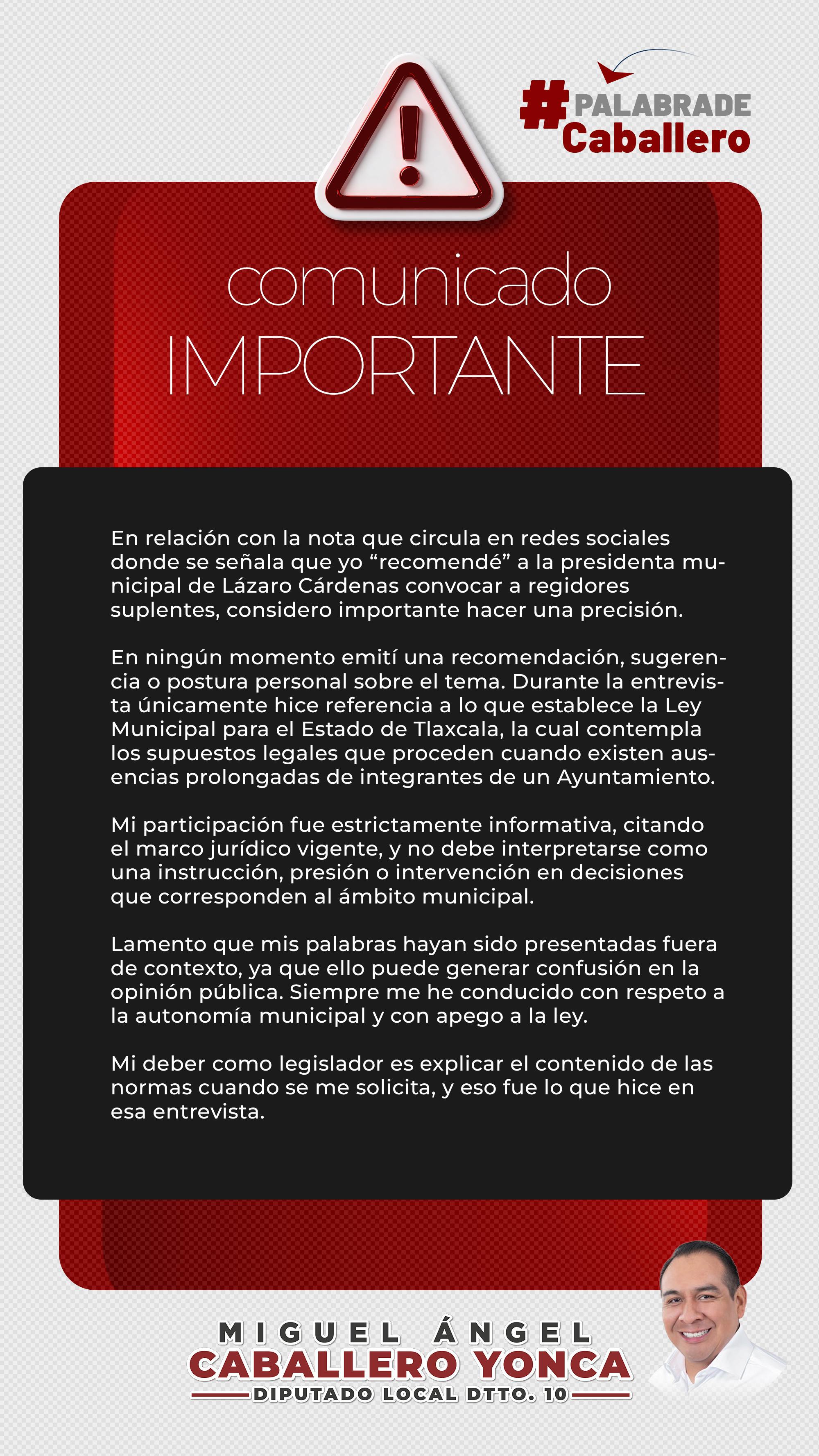 Aclara diputado Miguel Ángel Caballero Yonca que solo citó la ley sobre caso de Lázaro Cárdenas y no emitió recomendación