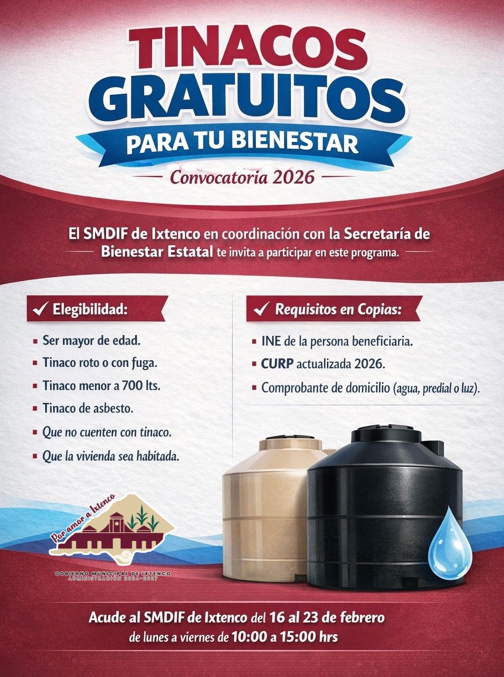 Gobierno de Ixtenco impulsa programa de Tinacos Gratuitos para fortalecer el bienestar de las familias