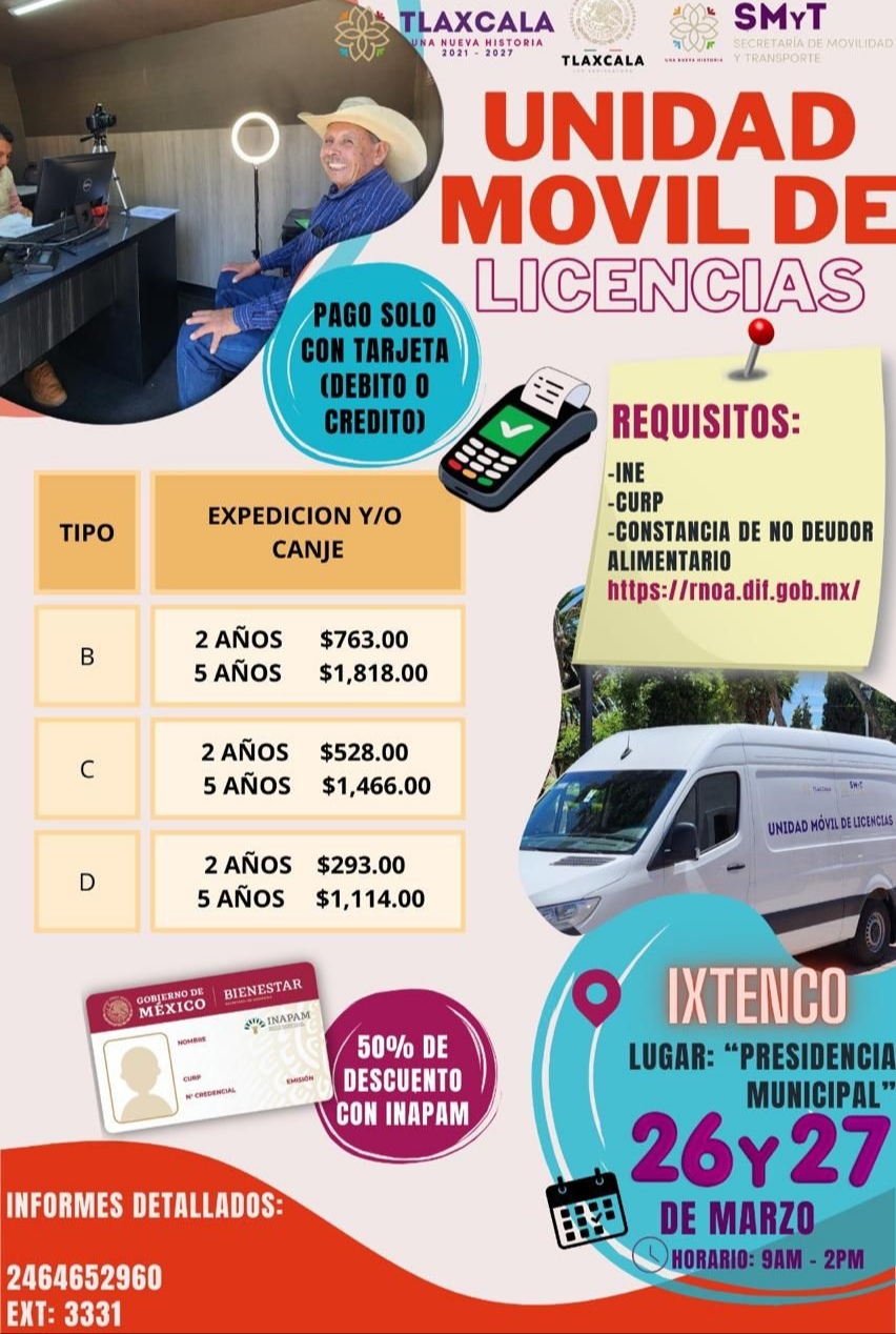 Unidad Móvil de Licencias llega a Ixtenco