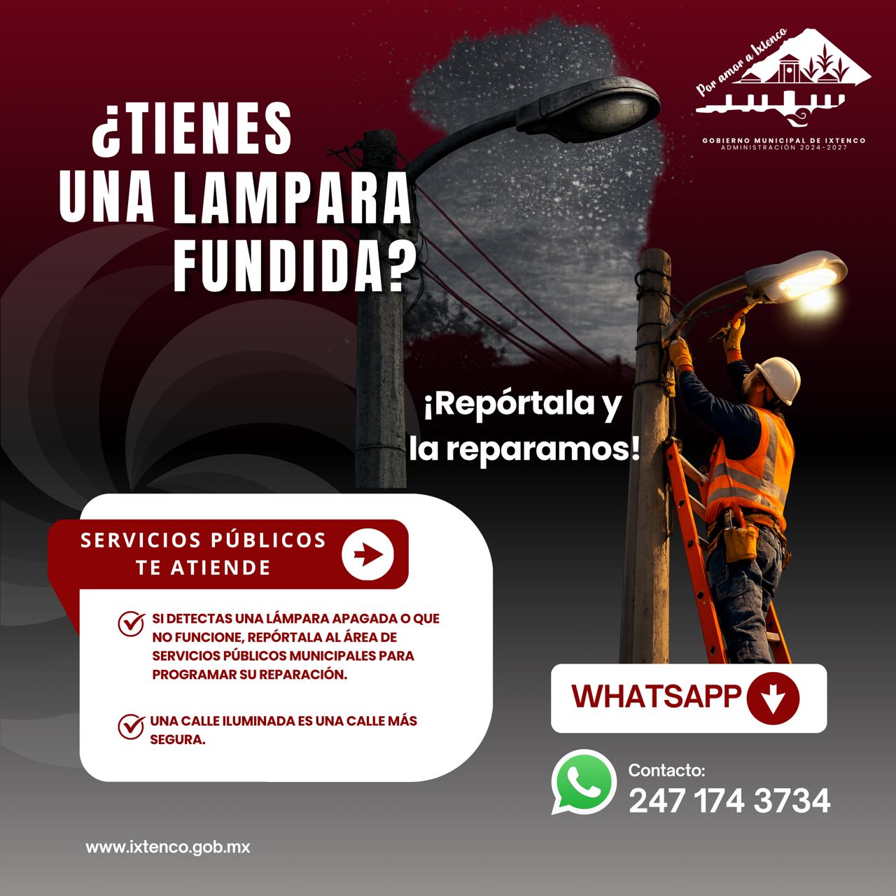 Aline Lazo Caballero habilita línea de WhatsApp para reportar luminarias fundidas en Ixtenco