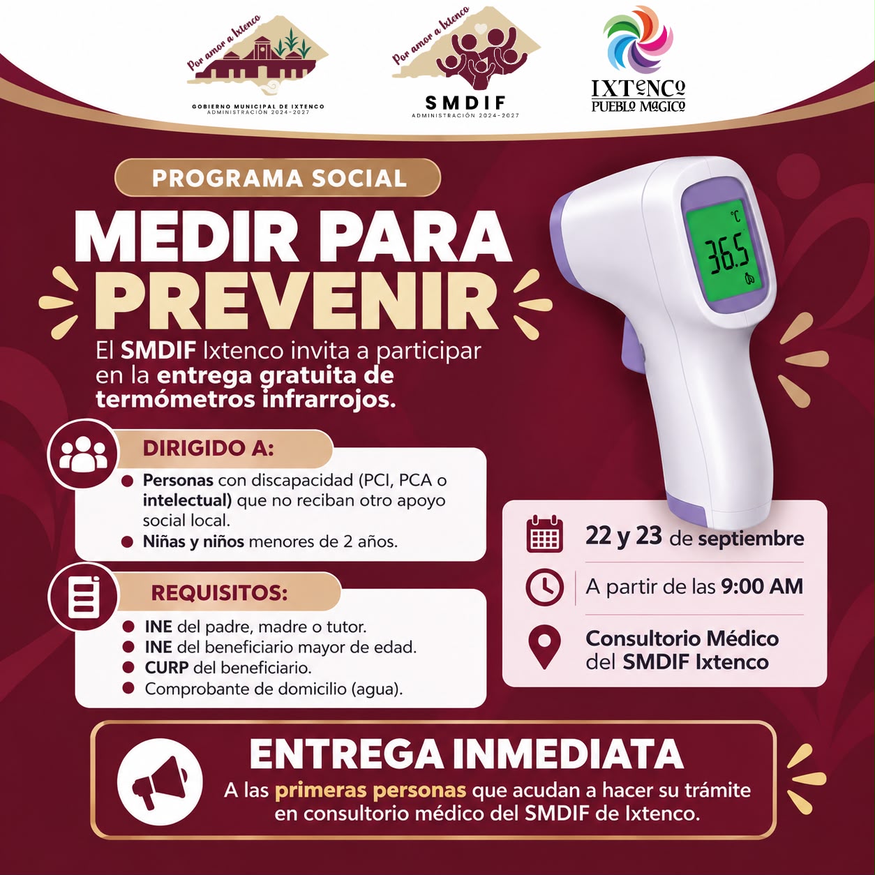 SMDIF IXTENCO INVITA A APROVECHAR ENTREGA GRATUITA DE TERMÓMETROS INFRARROJOS