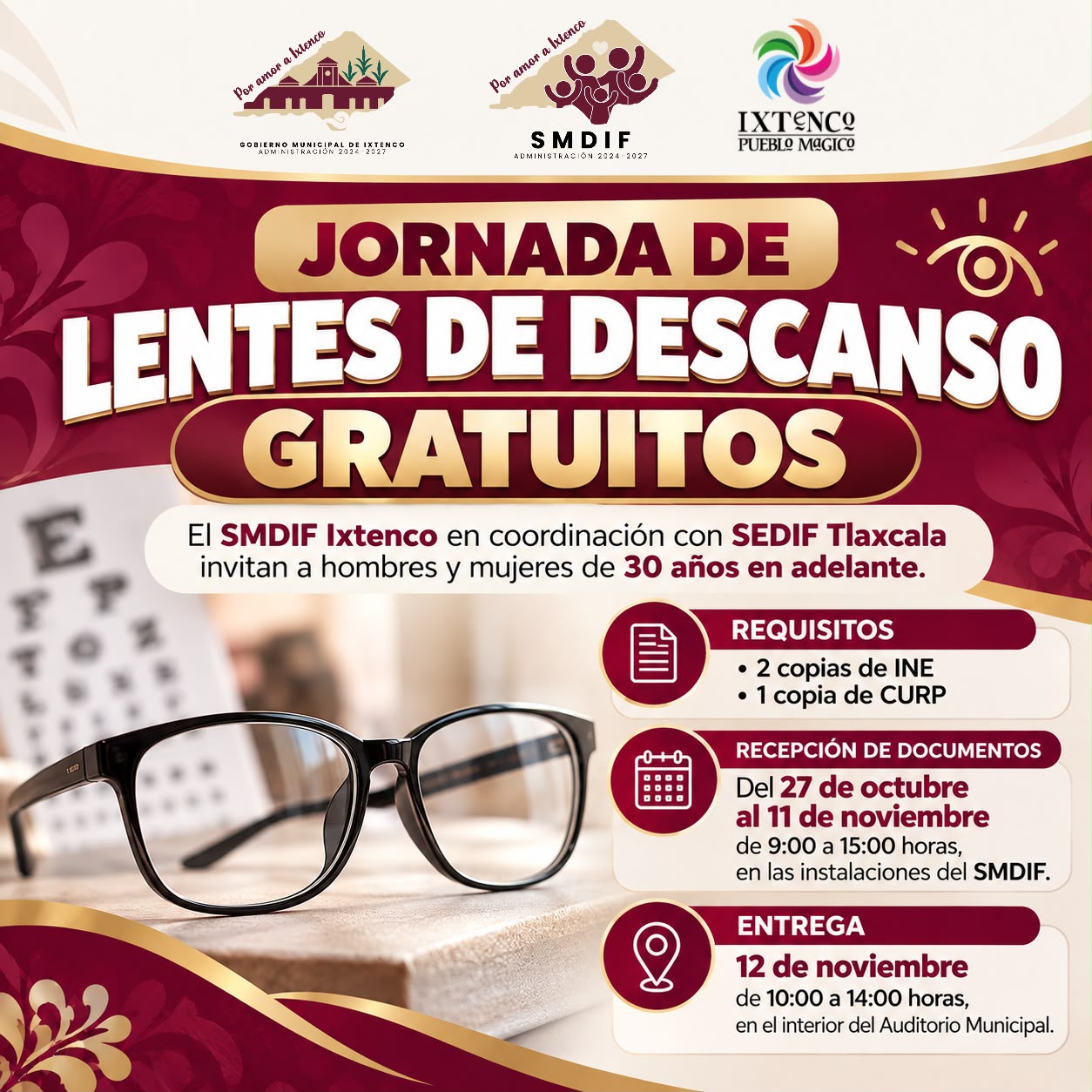 SMDIF IXTENCO ANUNCIA JORNADA DE LENTES DE DESCANSO GRATUITOS
